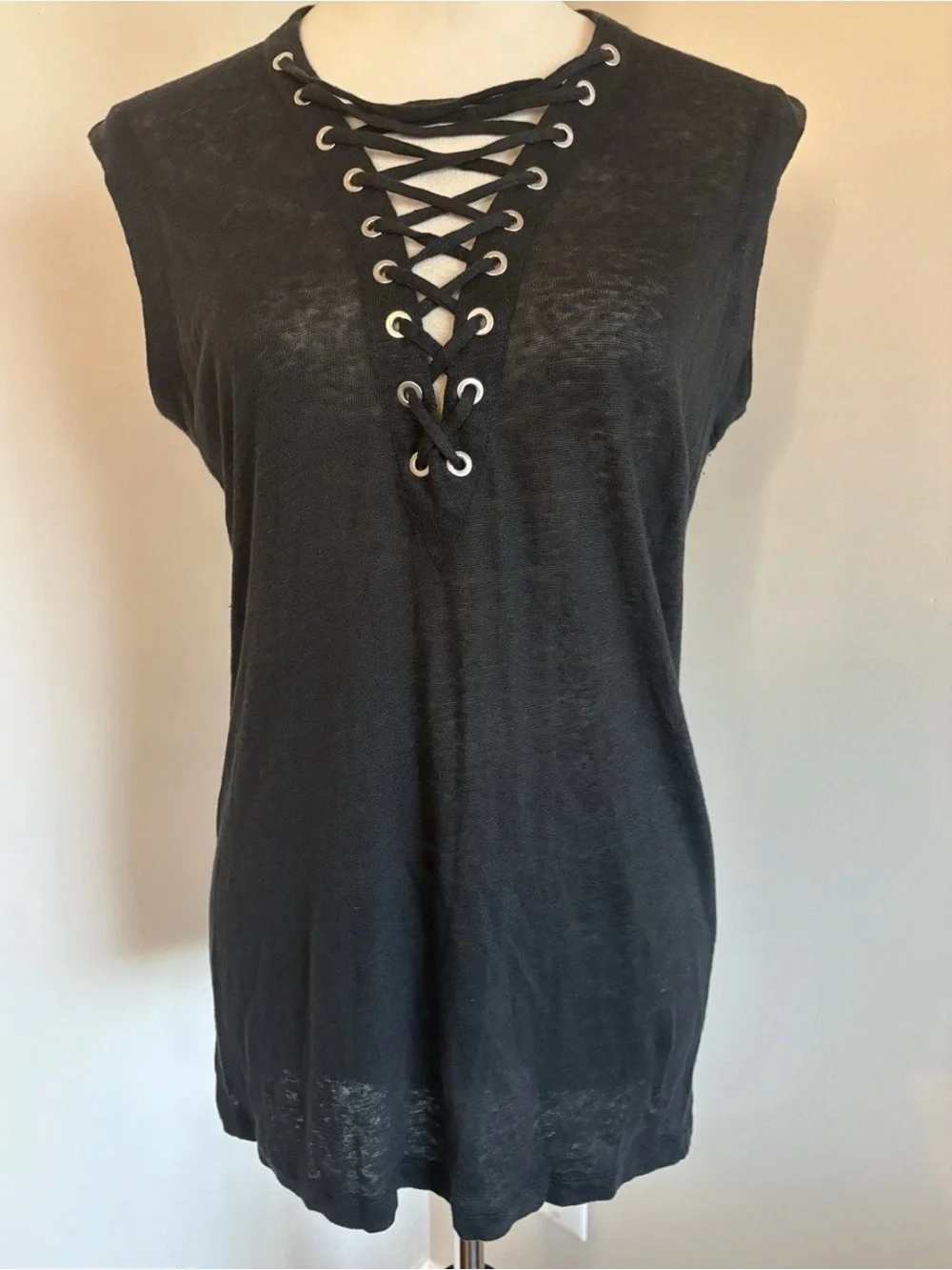 IRO Tissa Slub Linen Lace-Up Grommet V-Neck Sleeveless Tank Top Size XS - Picture 2 of 8